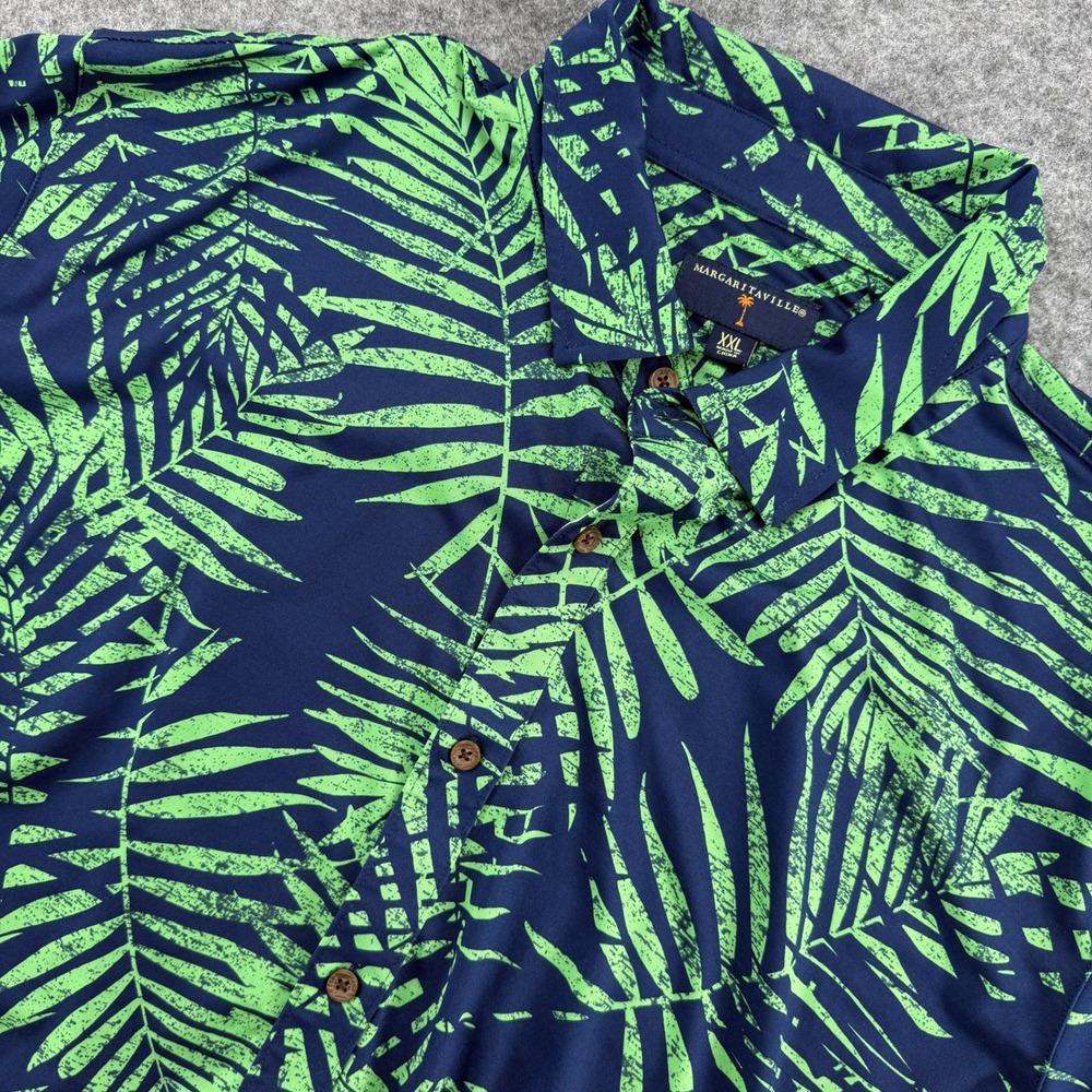 Margaritaville Button Down Shirt Mens XXL Blue Green Tropical Palm Leaf